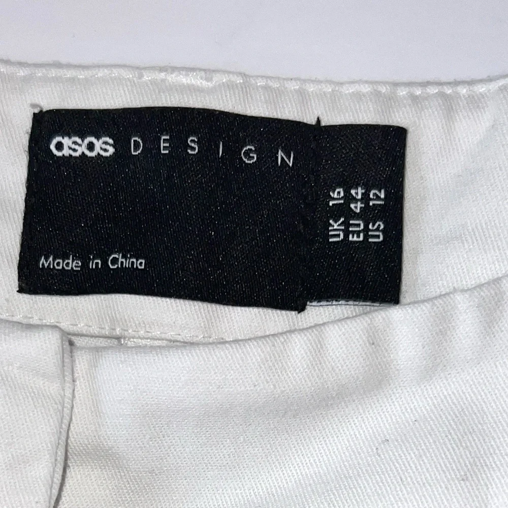 ASOS DESIGN tailored barrel leg white pants high rise belt loops pockets Sz‎ 12